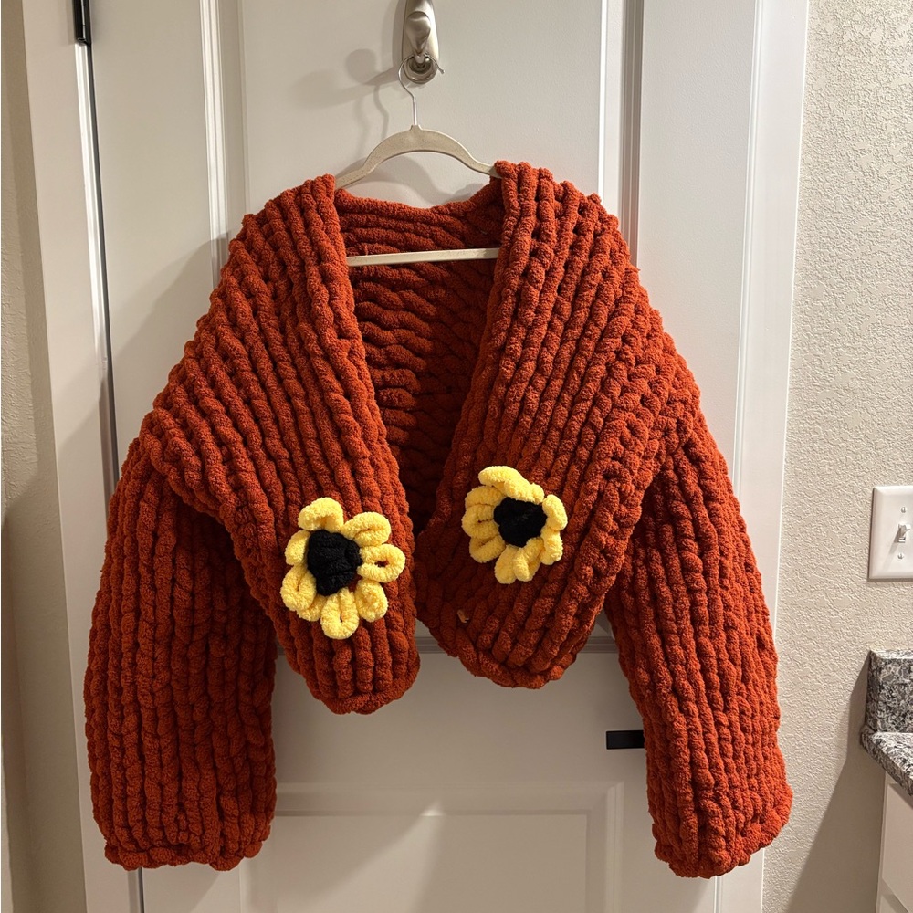 Chunky Knit Sweater with Sunflowers